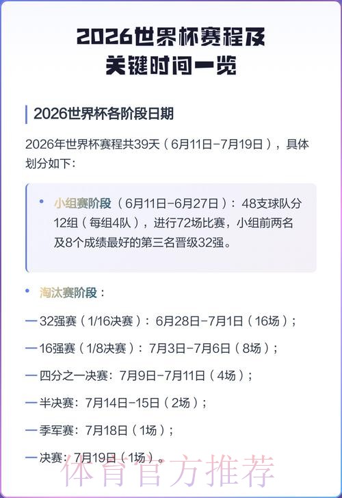 2026世界杯每日赛程官方发布完整安排实时查看